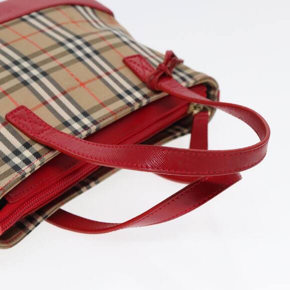 Burberry Nova Check Hand Bag Canvas Leather Beige Red Gold - Picture 7 of 16